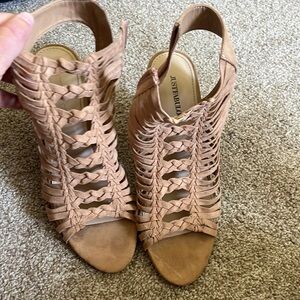 Tan wedge heels with cute straps design